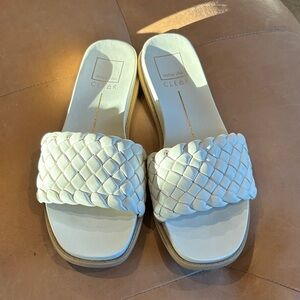 Dolce Vita Cream Woven Slide Sandals